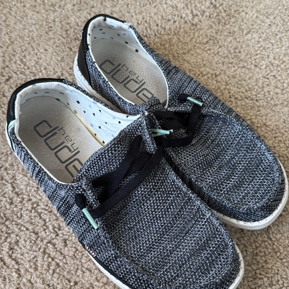 Hey Dude Gray and Black Moccasin Shoes Casual Comfort
